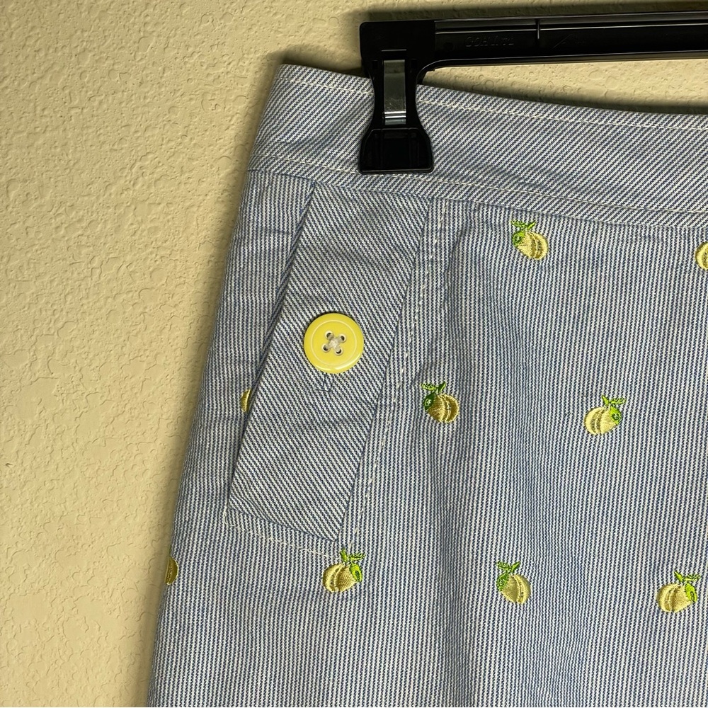 Lilly Pulitzer Lemon Embroidered Seersucker Blue Yellow Skirt - Picture 2 of 7